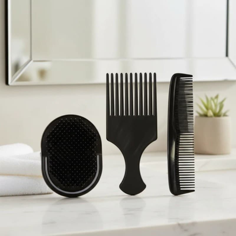 Kit Pente Plastico Garfo De Cabelo/ Pata/ Pente Bolso Preto