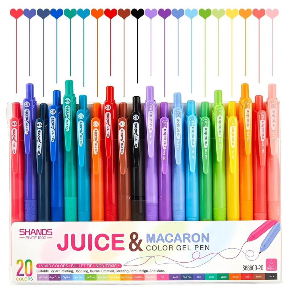 Canetas De Gel Coloridas Retráteis , 20 Peças-De Ponta Fina De 0.5mm Para Diário , Escritório E Escola , Fluxo De Tinta