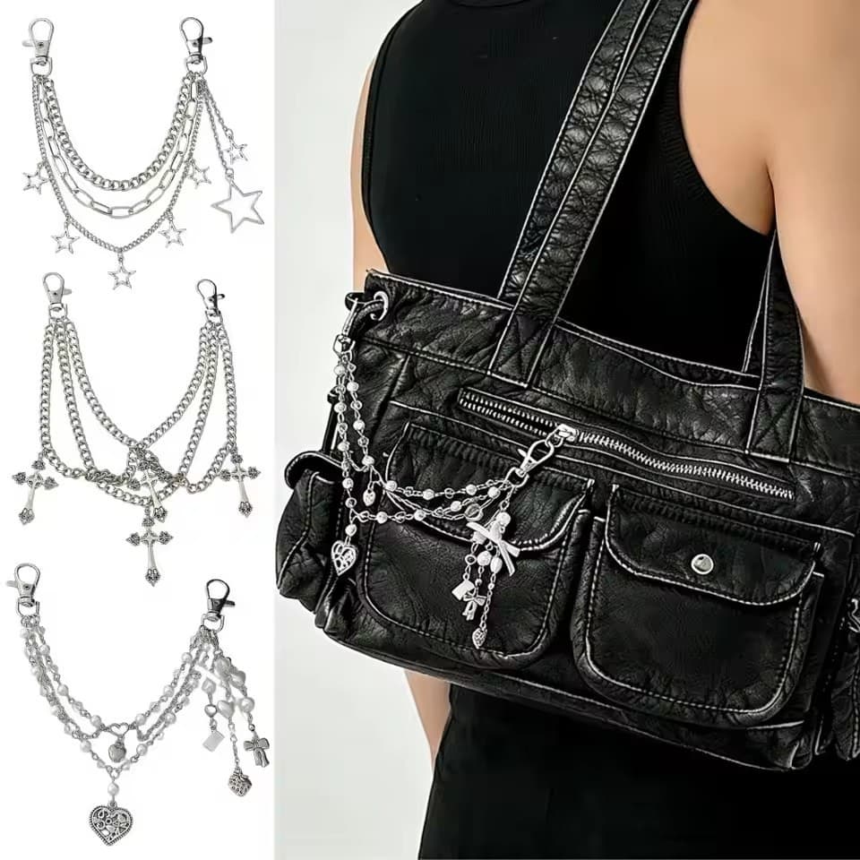 Encantos De Bolsa De Corrente De Metal – Design Empilhado Multicamadas , Decoração De Correntes Suspensas Com Aparência