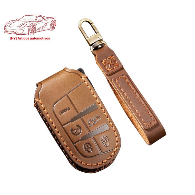Acessórios de Capa de Chave de Carro em Couro Luxuoso para Jeep Grand Cherokee e Dodge Challenger
