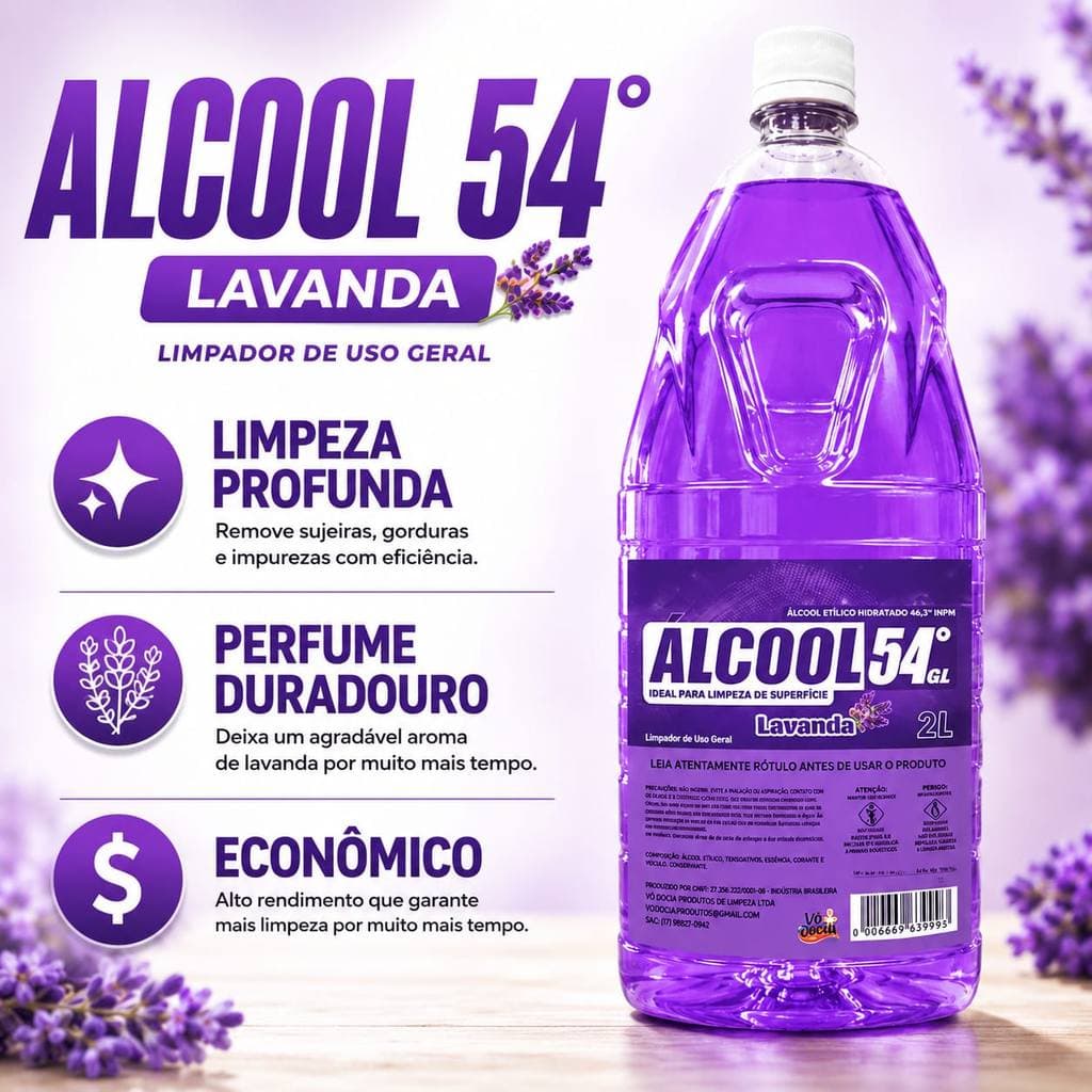 Limpador Perfumado Lavanda Alcool 54 Qualidade Premium Higienizacao Completa Aroma Duradouro Brilho Extra em Superficies