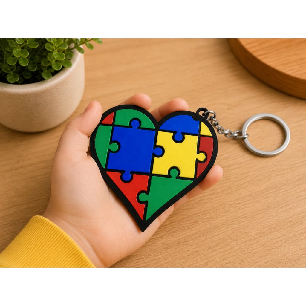Chaveiro Coração Autismo Quebra Cabeça Colorido Presente Conscientização Amor Inclusão