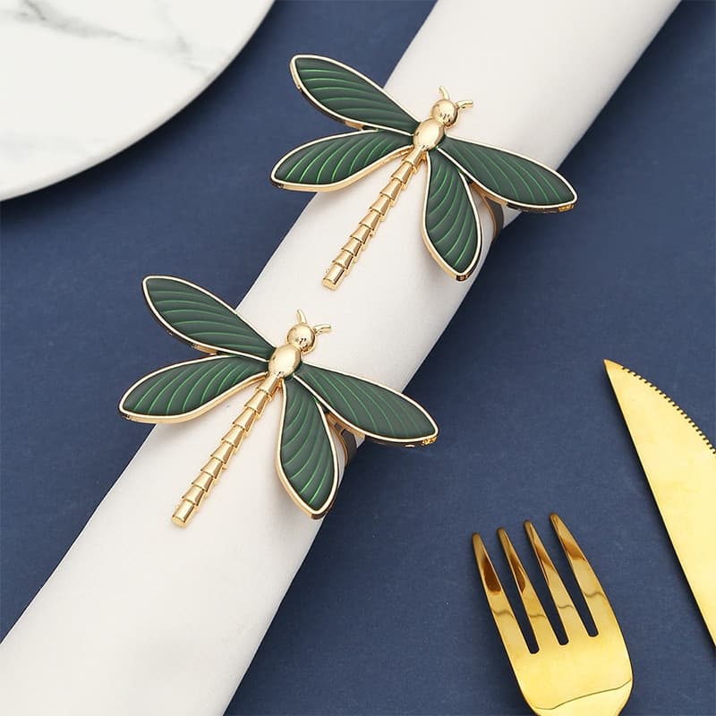 Anel de guardanapo libélula verde, decoração para conjunto de chá, utensílios de mesa para festas, suporte de metal, Pre
