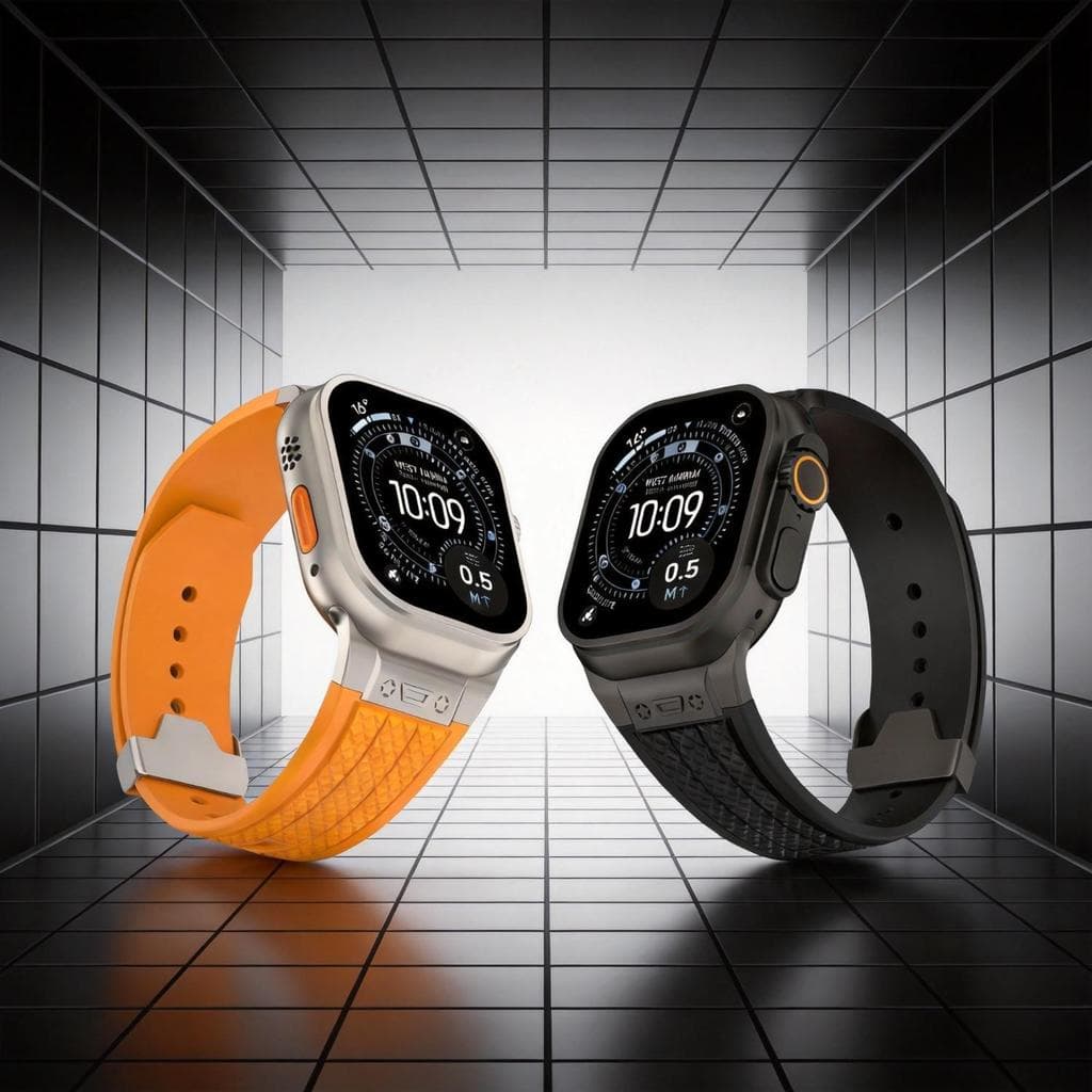 Adaptador De Titânio Texturizado Silicone Pulseira De Relógio Para Apple Watch 40mm 41mm 44mm 45mm 49mm Substituição Esp
