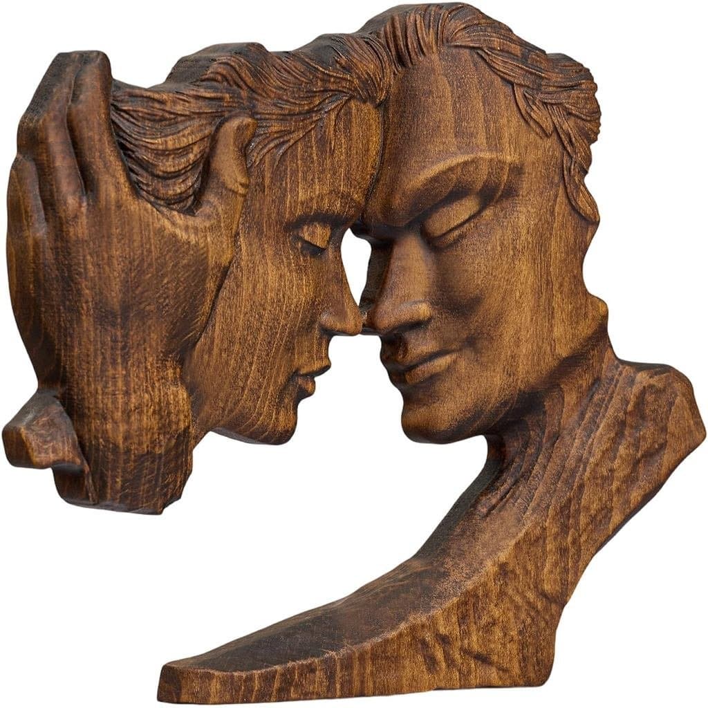 BGCOPPER Ornamento de Casal se Beijando em Madeira, Escultura Abstrata de Retrato de Casal, Estátua Decorativa de Amor R