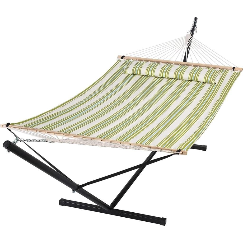 Rede de Descanso Externa SUNCREAT com Suporte, Rede de Tecido Acolchoado para Duas Pessoas com Suporte de Aço de 12 pés,