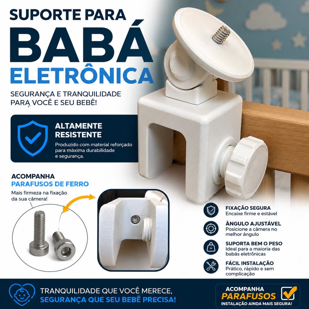 Suporte Babá Eletrônica para Berço Câmeras  -  Modelo com Rosca TakTark BM812 BM813 BM815