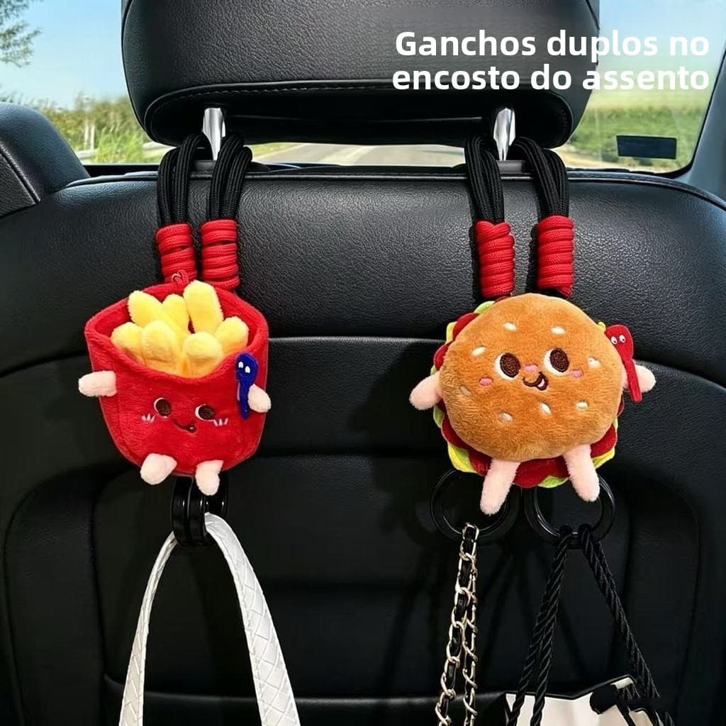 Gancho de armazenamento de carro, hambúrguer de batatas fritas de desenho animado, armazenamento interno, Design oculto