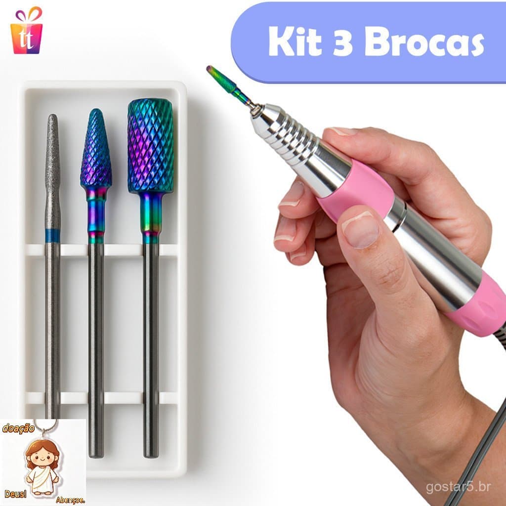 Kit 1-3 Brocas Tungstênio c Diamantada Para Unhas Gel Acrigel Cutilagem Lixadeira De UNha JJ