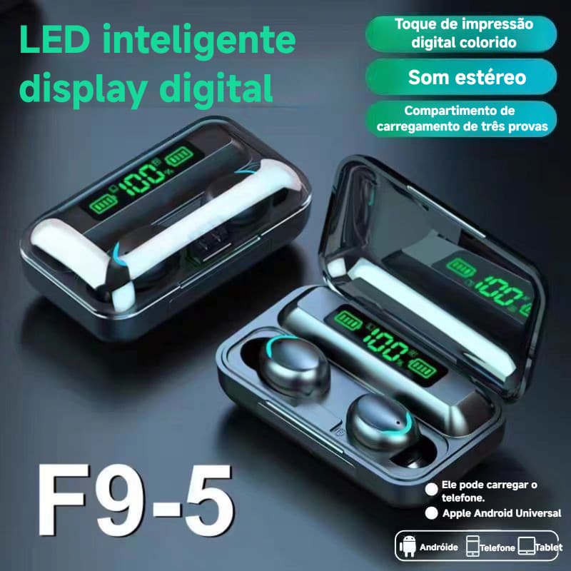 Novo estilo F9-5C fone de ouvido Bluetooth Binaural longa vida útil da bateria TWS Display de energia