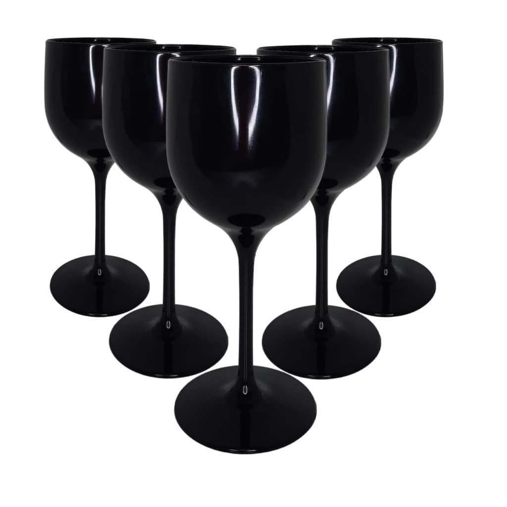 15 Taças de Vinho Acrílico Sólido Preto 260ml Elegância P/ Festas Eventos Casamentos Personalizável