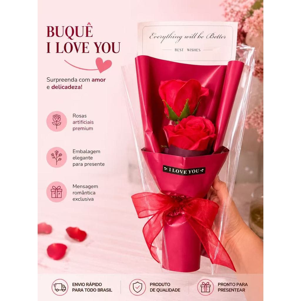 Mini Buquê Romântico com Rosa Artificial – Presente para Dia dos Namorados, Aniversário e Casamento