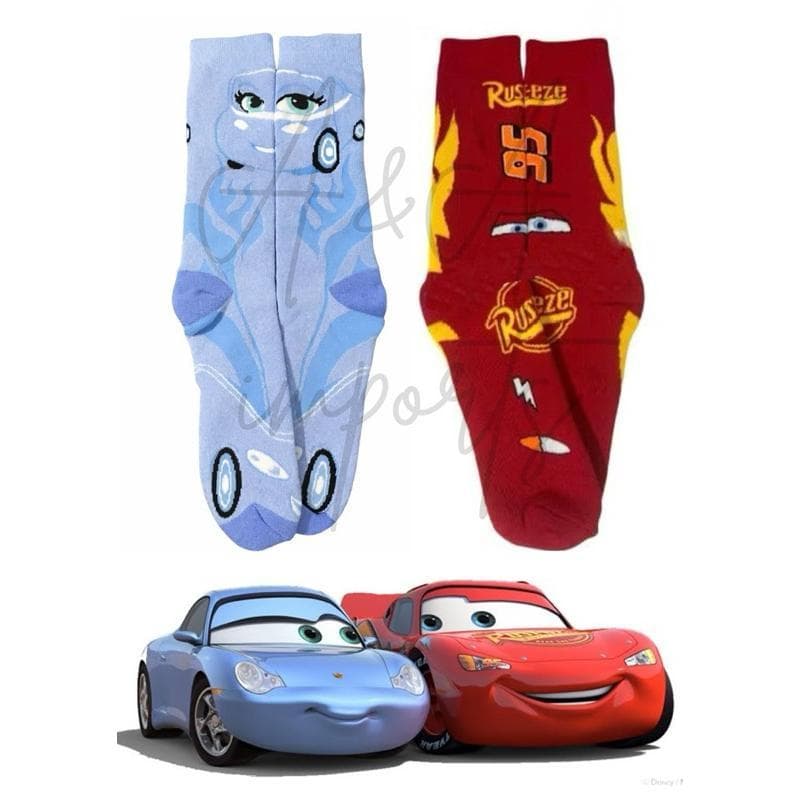 Meia Diferente Carros Estampada Infantil 24-33 Adulto 33-44 Confortável Carros Relâmpago Meias Sally Matt Carro Vermelho