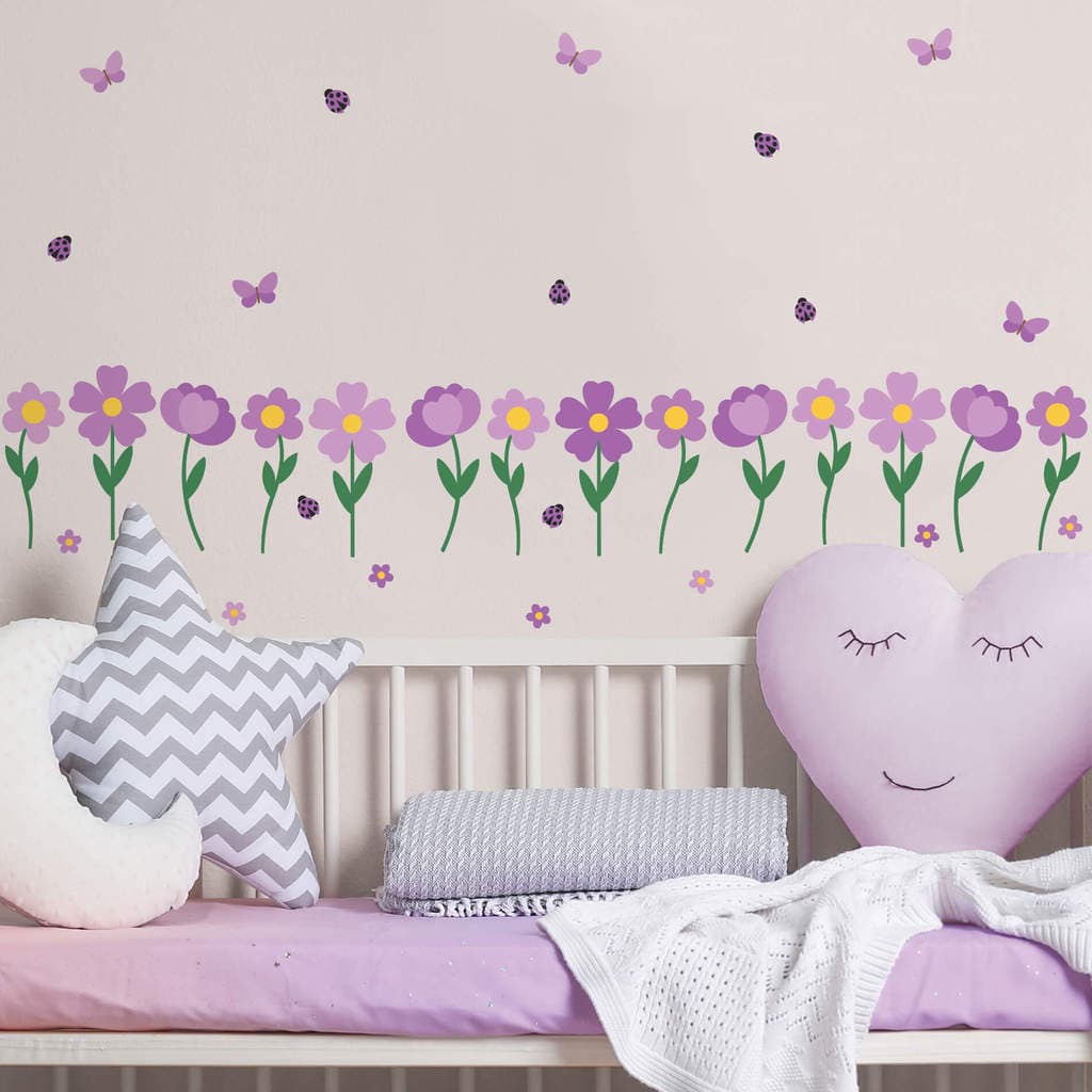 Adesivo de Parede Infantil Flores do Jardim Roxo