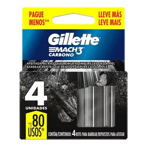 Carga Para Lâmina Gillette Mach3 Carbono 4 Unidades