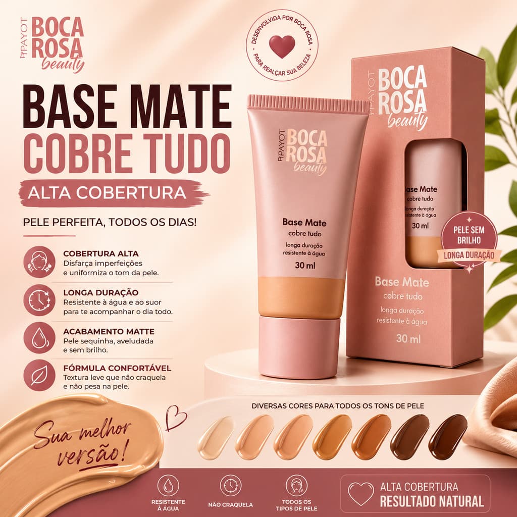 Base Matte Boca Rosa Beauty 30ml Alta Cobertura Longa Duração