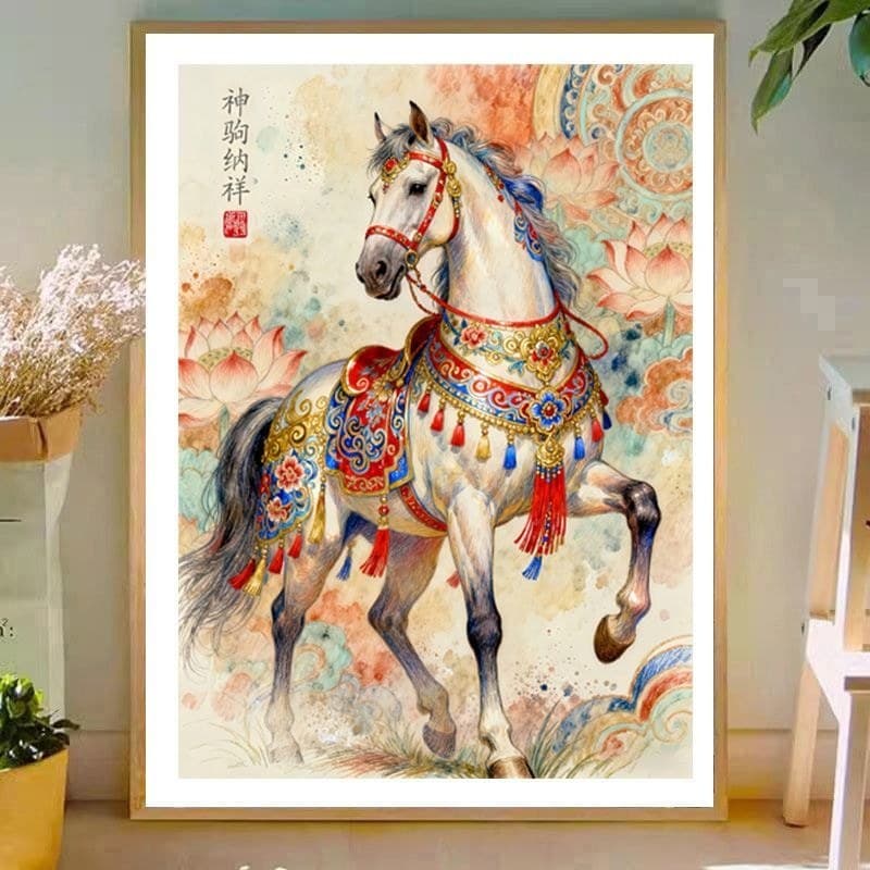 Original lótus auspicioso deus cavalo Naxiang ponto cruz Kit 2026 próprio bordado sala de estar cavalo zodíaco cavalo fi