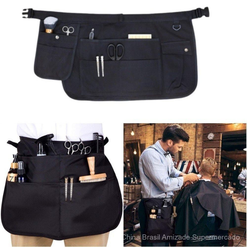 Avental de cintura para garçom/garçonete - tamanho médio com bolsos, avental curto preto para garçom, Guerra
