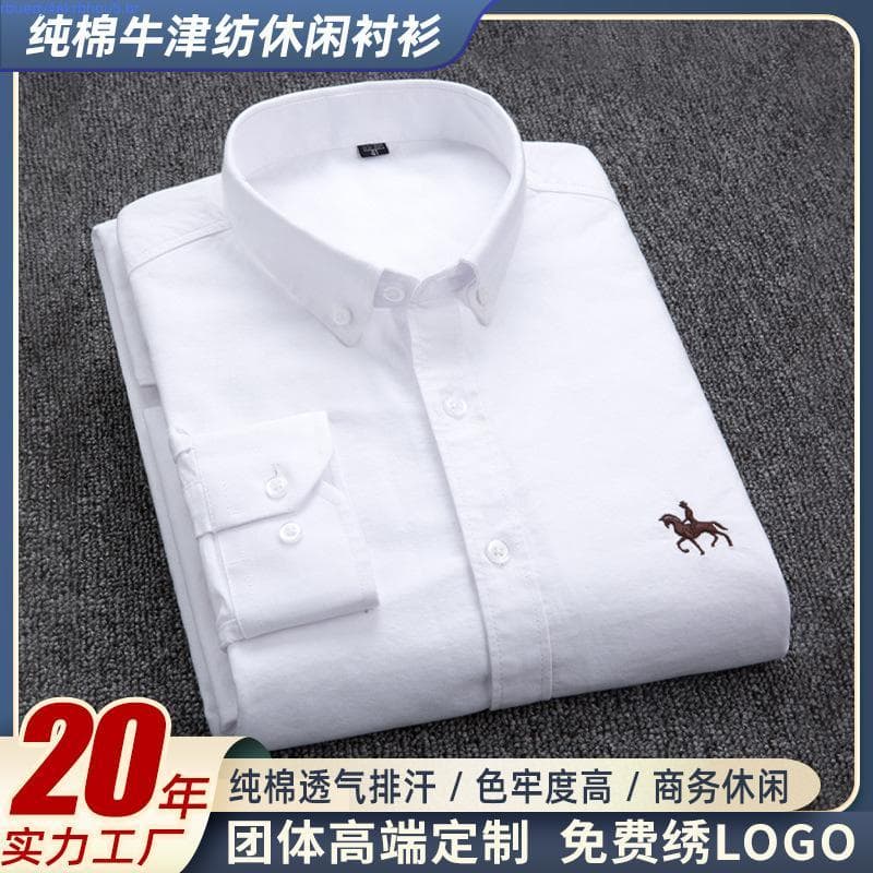 Casual 100% Algodão Oxford Xadrez Bordado Manga Longa Moda Coreana Estilo Plus Size Csa Masculina