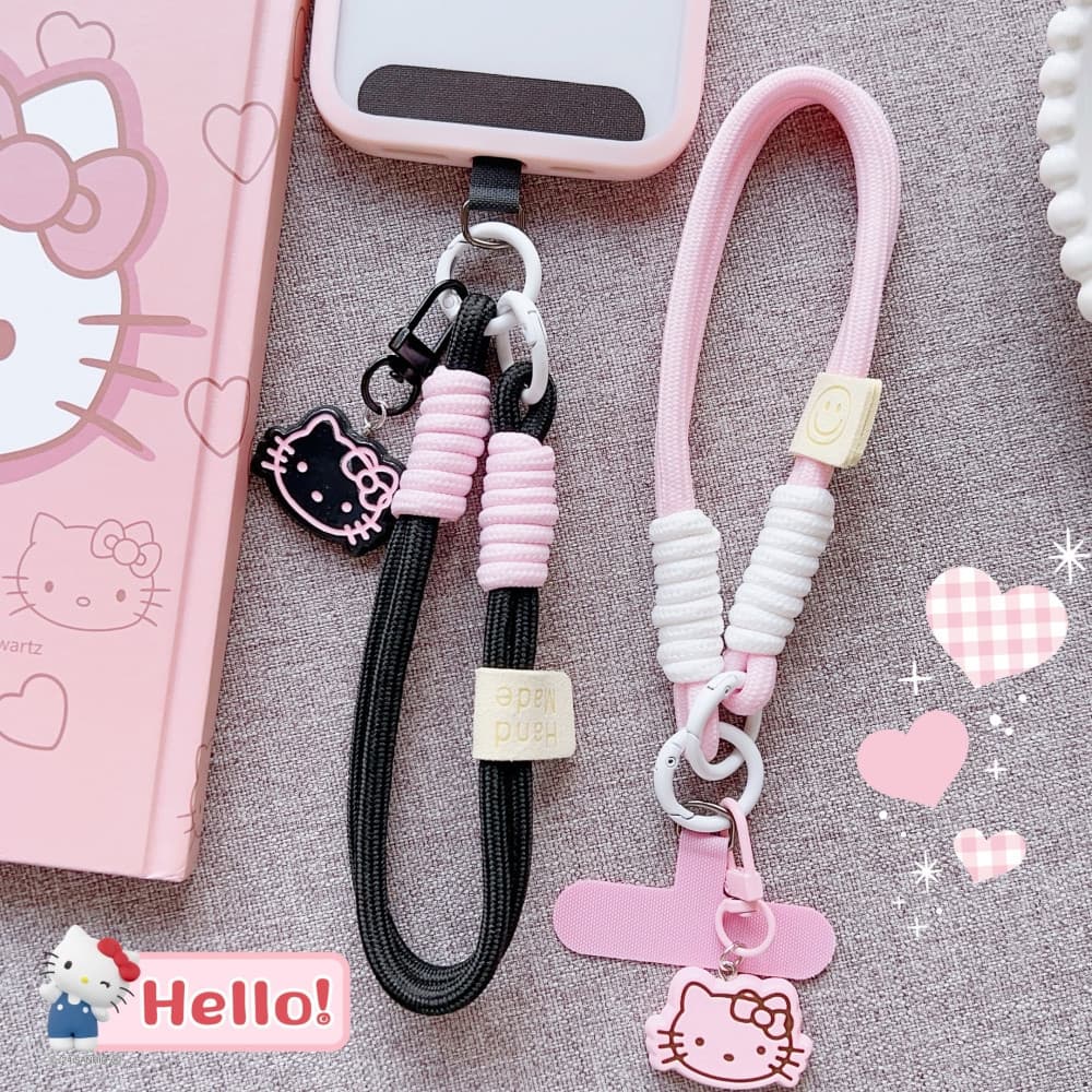 Cordão para celular Sanrio Hello Kitty, alça de pulso curta, chaveiro, corrente para câmera, cordão universal, capa prot