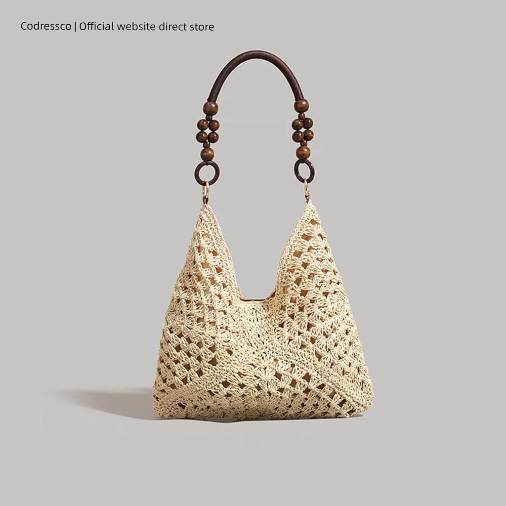 Bolsa de palha de verão feminina 2026 novo estilo à beira-mar férias praia oco sacola tecido cesta de vegetais bolsa de