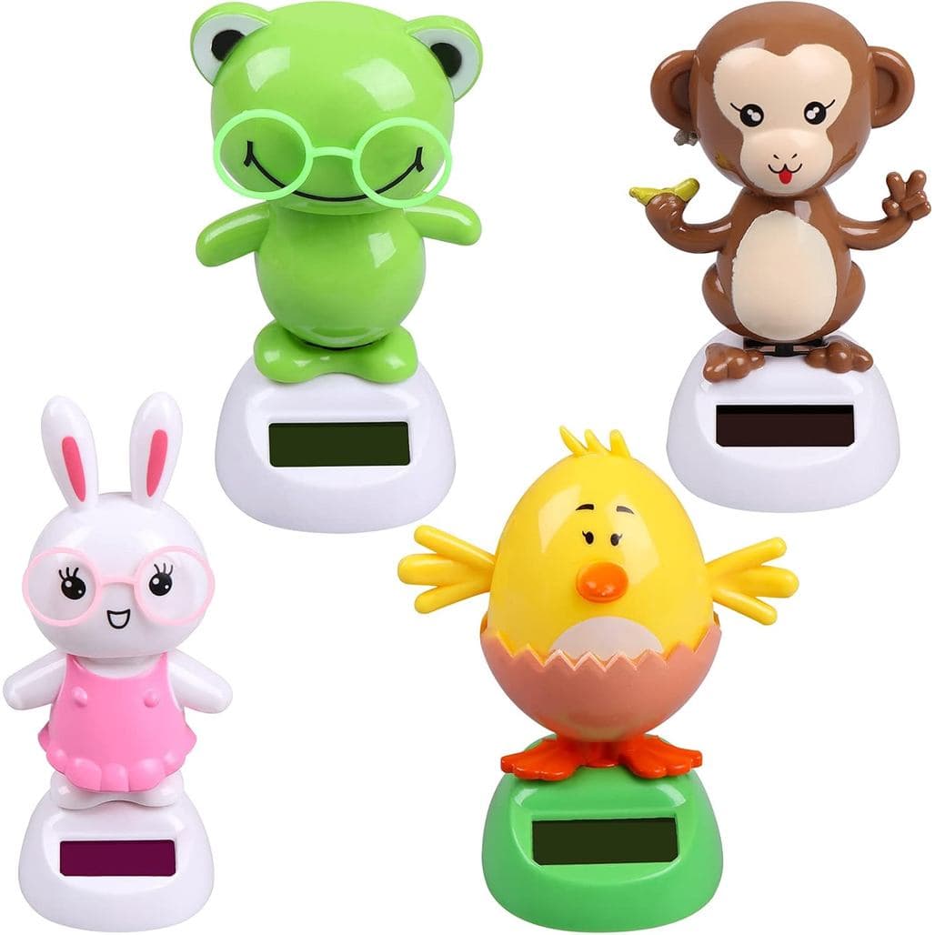 4 Brinquedos Solares de Macaco Dançarino, Galinha Dançarina Solar em Vasos Coloridos, Coelhos Balançantes, Animais Dança
