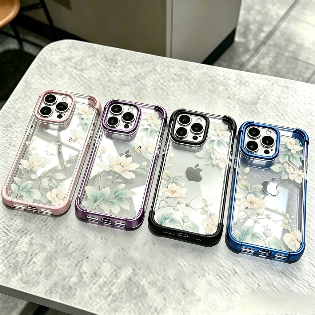 Não Fica Amarela Transparente Cristal Capa Capinha Para iPhone 16 15 14 Plus 13 12 11 Pro Max Flor Logo Metálico Brinde
