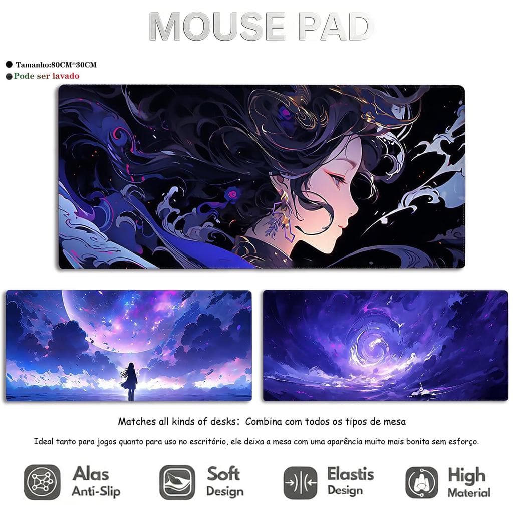 Mouse Pad de Anime Tapete Extra Grande Antiderrapante com Borda Costurada Espessa para Jogos 80X30cm