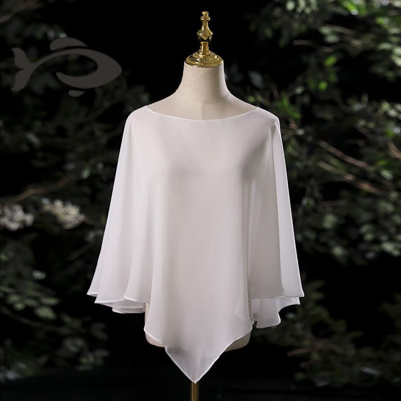 Capa de Noiva em Chiffon Branco, Xale de Casamento para Dama de Honra, Baile de Formatura, Coquetel, Noite, Cobertura HH