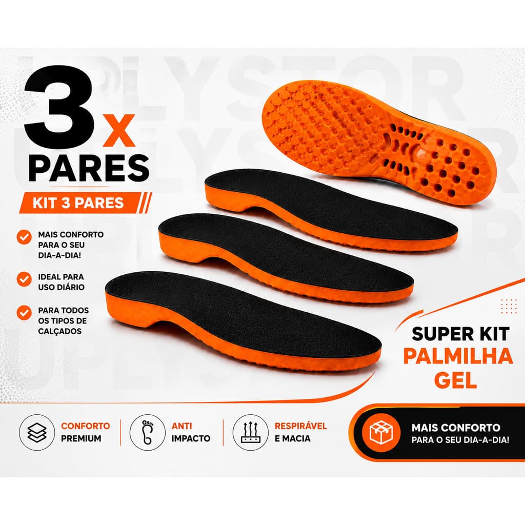 KIT 3 PARES PALMILHA ORTOPÉDICA EM GEL ANATÔMICA PARA DORES NOS PÉS