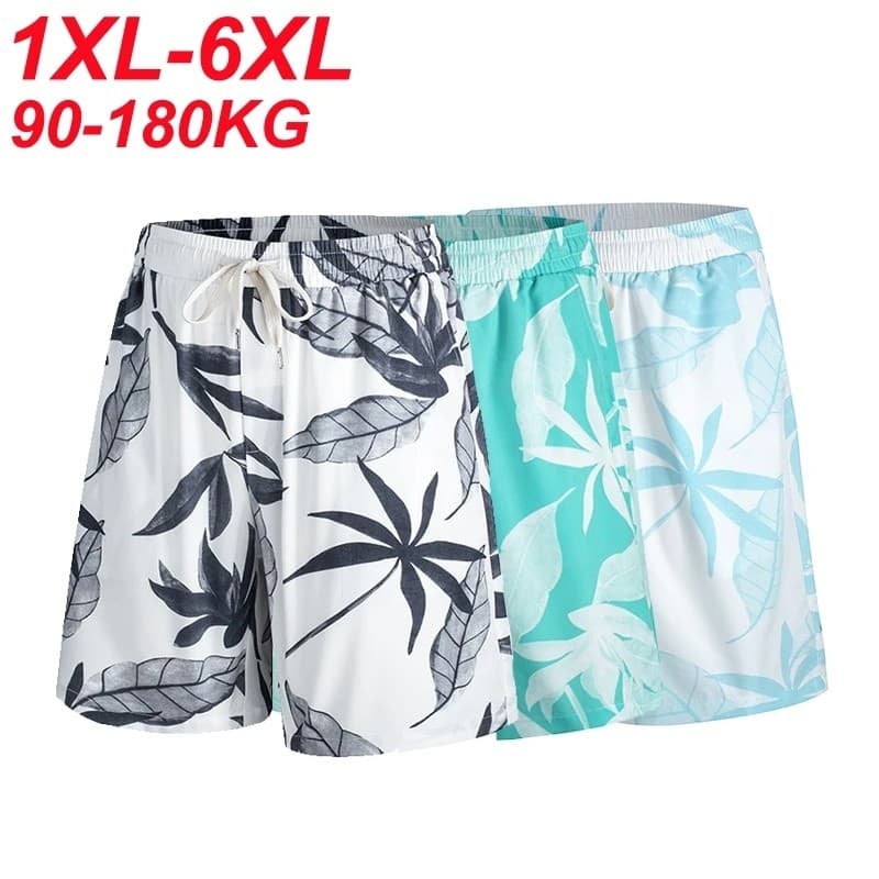Shorts Masculinos Plus Size Casuais Soltos Estampados em Seda Gelada Leves de Secagem Rápida para o Verão