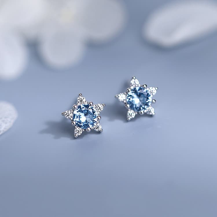 Moda Coreana Azul Cinco Pontos Estrela Brincos Elegantes Mulheres De Luxo Zircão Jóias Acessório