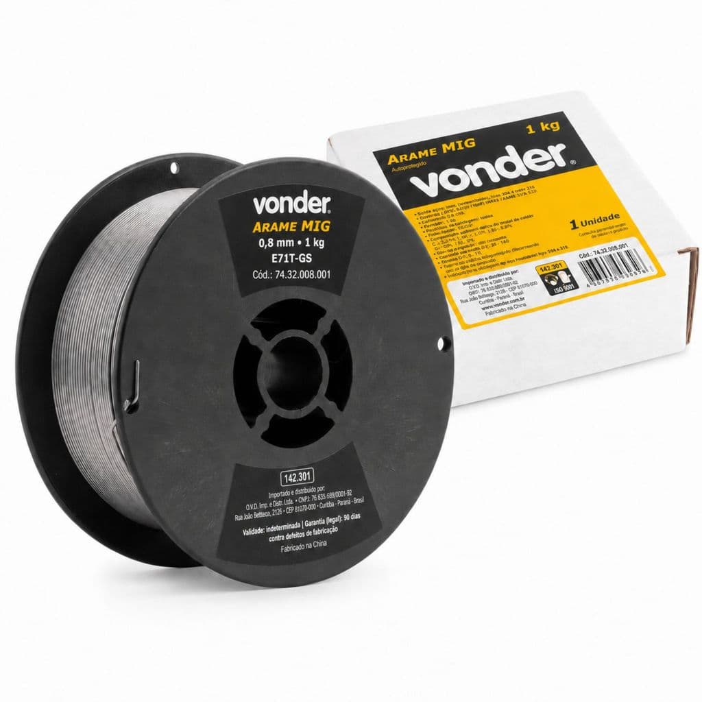 Arame MIG Sem Gás Vonder 0,8mm 1kg E71T-GS Autoprotegido para Solda em Aço Carbono