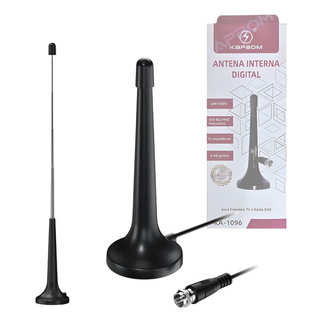 Antena Digital Hdtv Interna E Externa De 3 Metros Kapbom Ka-