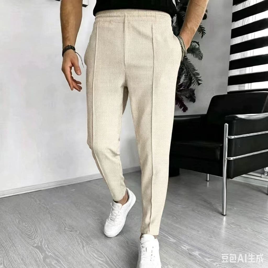 Calça esportiva Casual Waffle de cor sólida com cordão