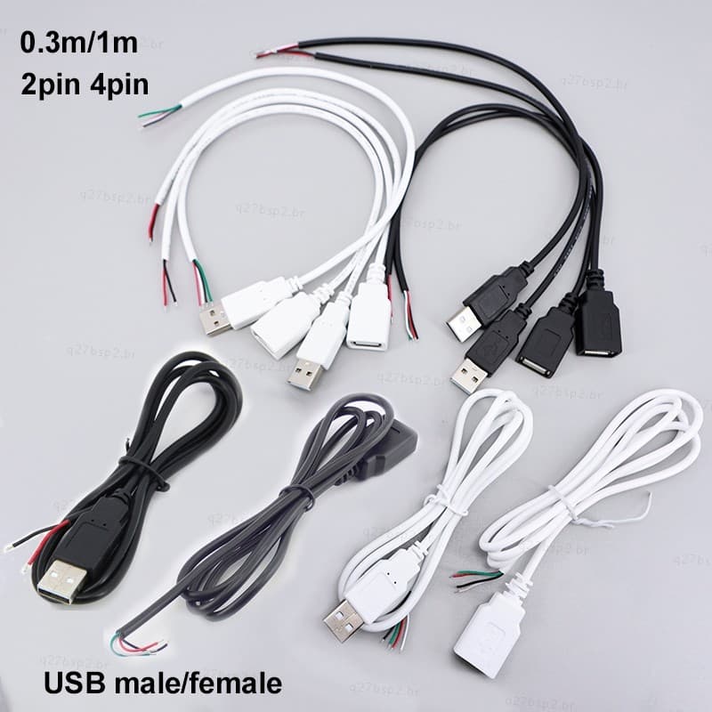 0.3/1M 5V usb 2.0 2/4 Pinos Preto Branco Macho Fêmea Jack Conector Cabo De Extensão De Alimentação BR27B2