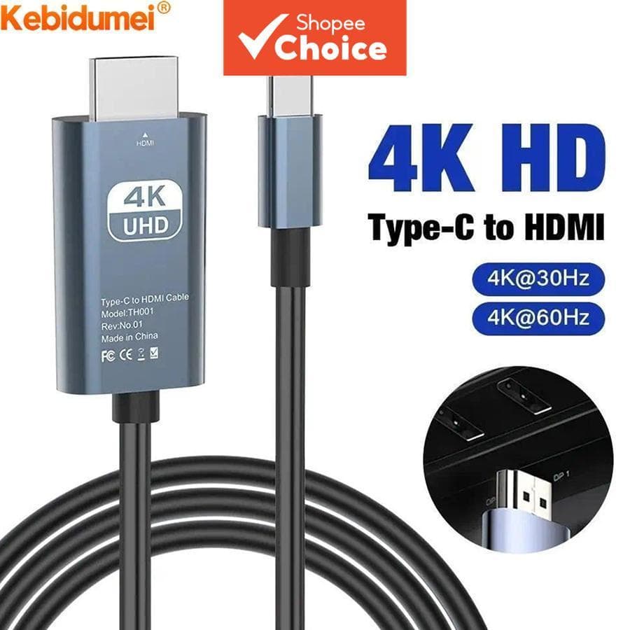 Cabo Adaptador Tipo-C para HDMI Compatível, USB C 4K 60Hz 30Hz, Cabo Conversor HDMI Compatível para Projetor, PC,