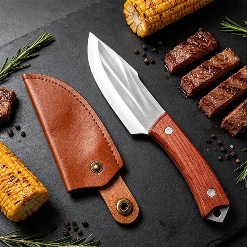 Faca Cutelo Rústico Forjado Artesanal Com Bainha Desossar Carne Uso de Chef e Amantes de Churrasco