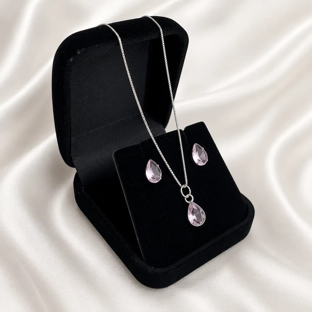 Kit Conjunto Colar E Brincos De Gota Ponto De Luz Prata 925 Feminino Presente Namorada