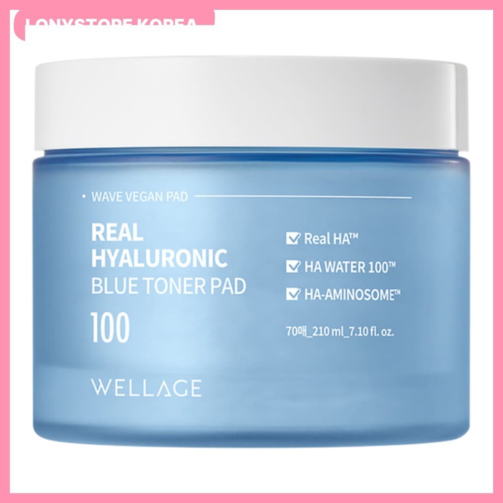 [wellage] Almofada De Toner Azul Hialurônico Real , 210ml , 70 Unidades/Coreana/Aumento De Umidade/100 % Genuína Da LONY