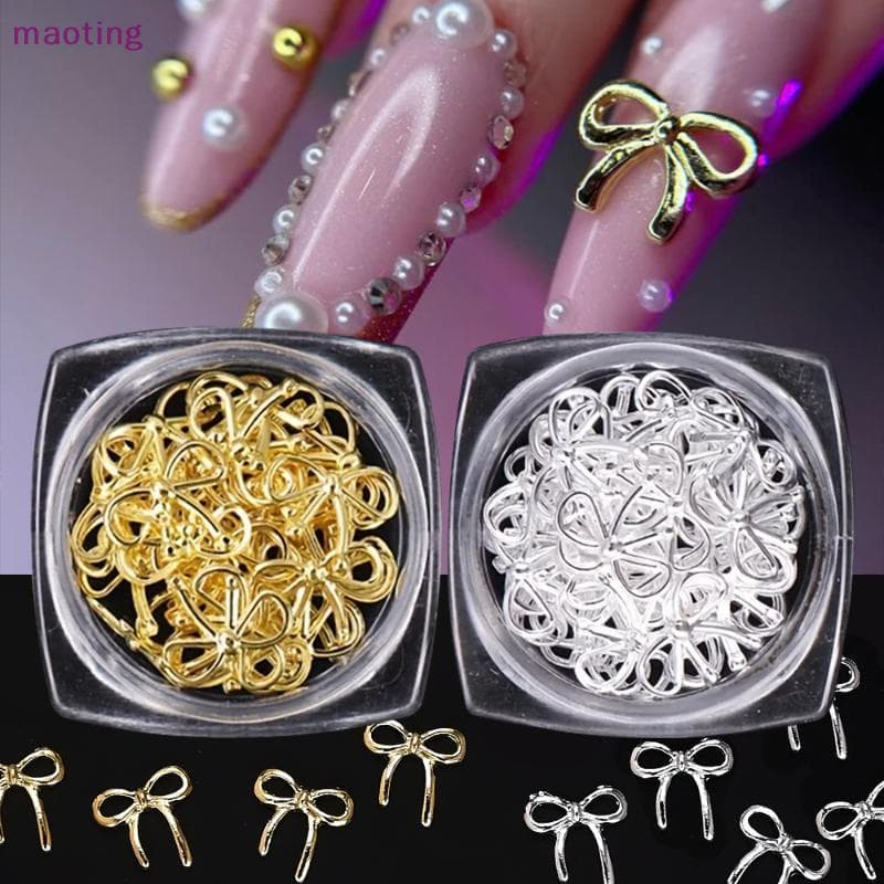[maoting] 30 Unidades/Caixa 3D Laços De Metal Requintados Amuletos De Arte De Unhas Minimalista Ouro Prata Fita Linha Ar