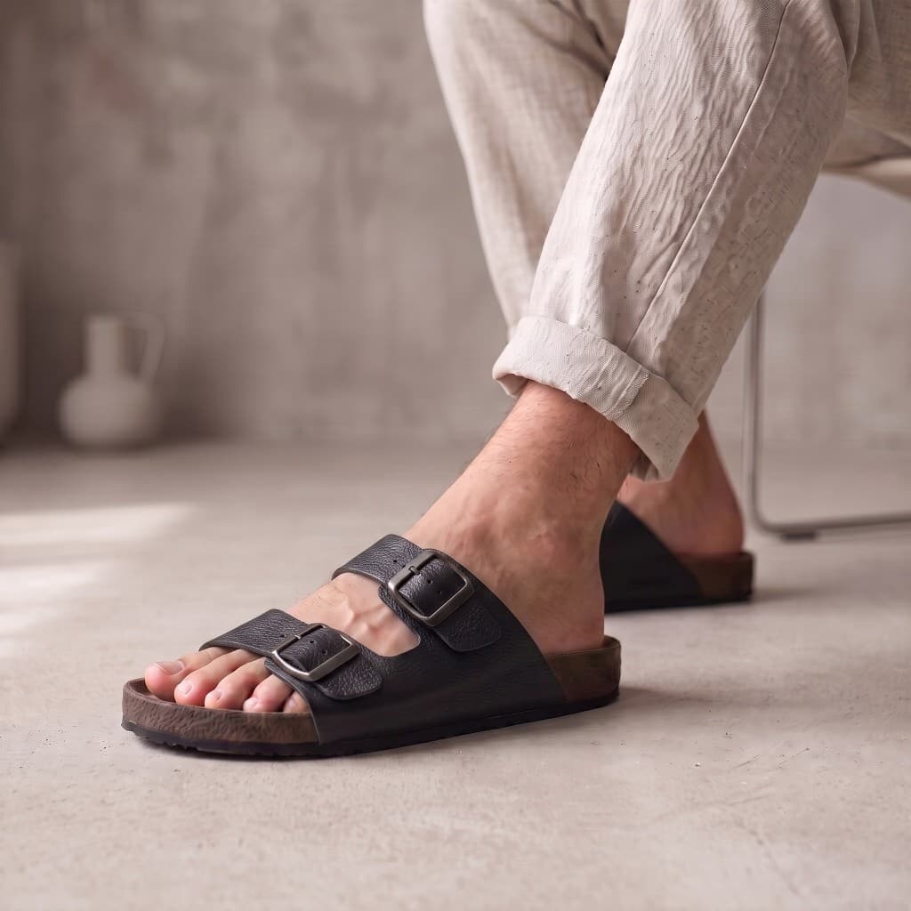 Sandalia Papete Couro Legitimo Masculino Chinelo Birken Fivela Anatômico