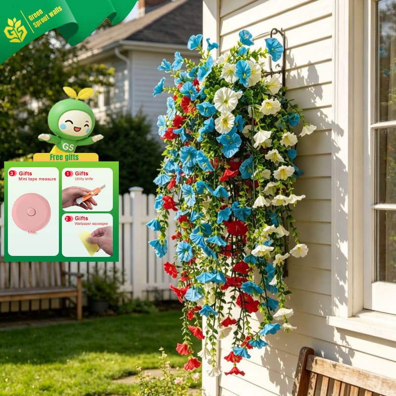 Flor Artificial montada na parede videira Morning Glory Flor de seda de eucalipto 76 cm Combinação multicolorida Cena de