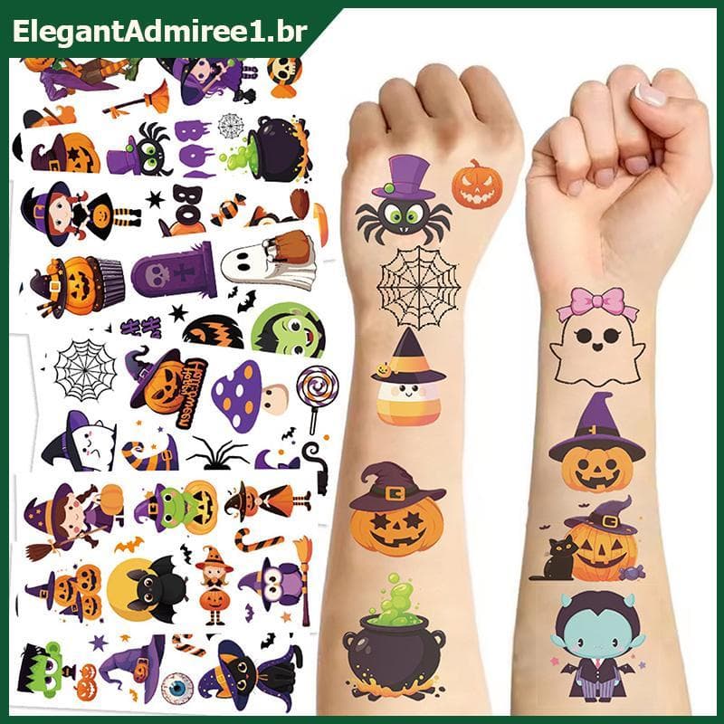 ELEGA 10 Folhas De Abóboras De Halloween Tatuagem Adesivo Temporário Falsa