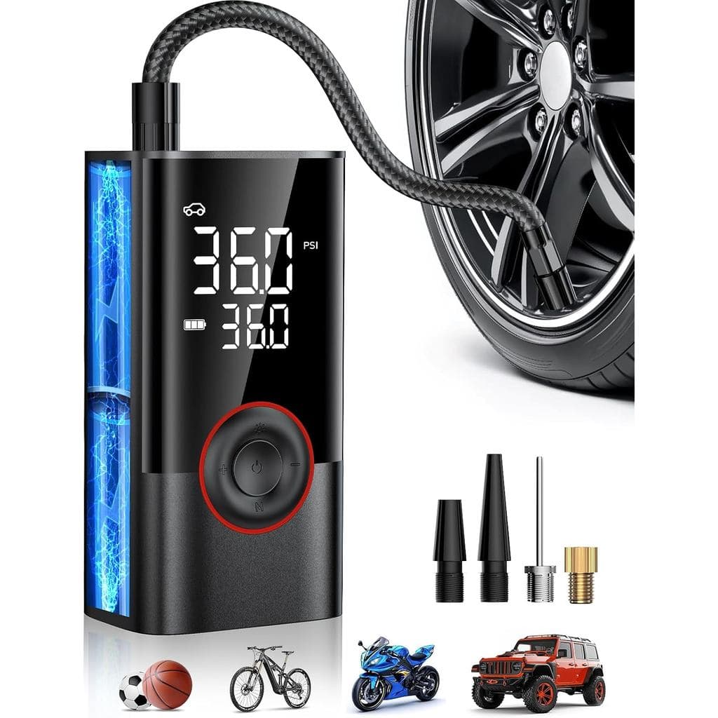 Compressor de Ar Portátil para Pneus, Bomba de Ar 150PSI para Pneus de Carro com Luz LED, Bomba de Pneus Sem Fio com Med