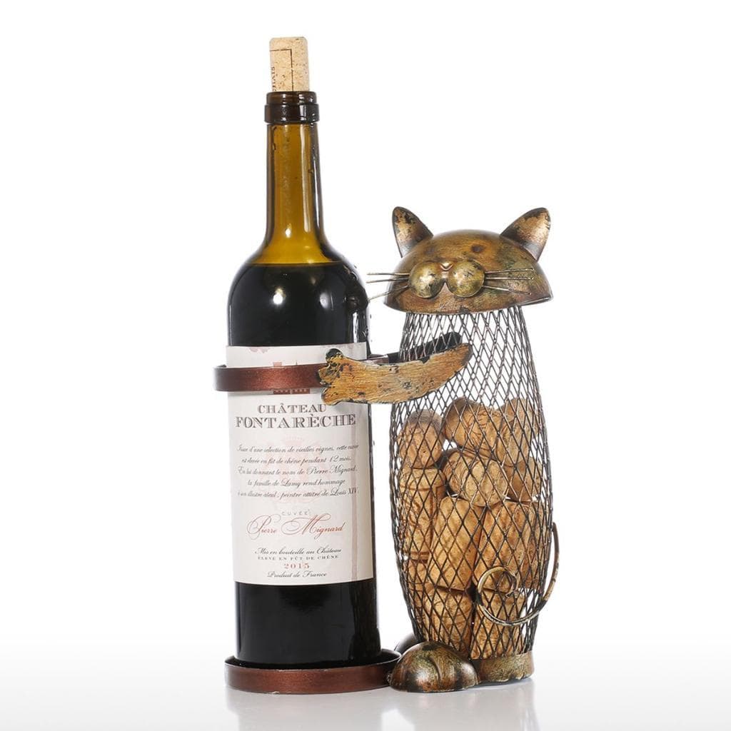 Tooarts suporte para vinho para gatos, recipiente de cortiça, decoração para casa, artesanato de ferro, presente,