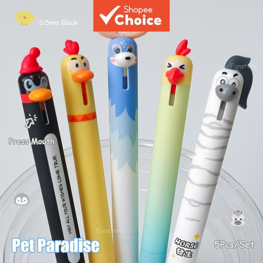 Conjunto De Canetas De Gel Para Família De Animais Fofos , 5 Peças , 0.5mm , Secagem Rápida , Pinguim , Cervo , Frango ,