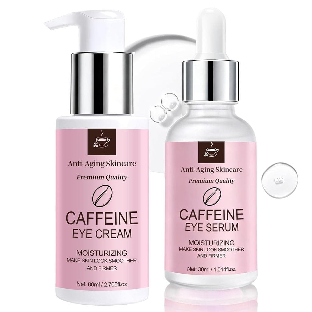 Caffeine Eye Cream + Serum Set, Anti Aging Eye Care for Dark Circles, Puffiness & Fine Lines, Firming Lifting for Saggin