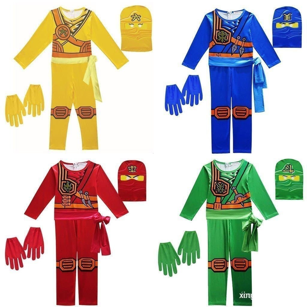 Fantasia de Cosplay Ninjago para Meninos, Fantasias de Super-Heróis Ninja, Macacões, Chapéus, Fantasias para Festas QMKT
