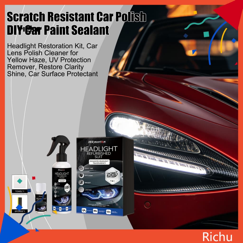 Diy Car Paint Sealant Headlight Restoration Kit for Cars – Remove Yellow Haze Uv Protection Lens Polish Cleaner Restor